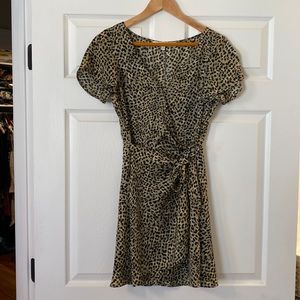 Cheetah print faux wrap mini dress